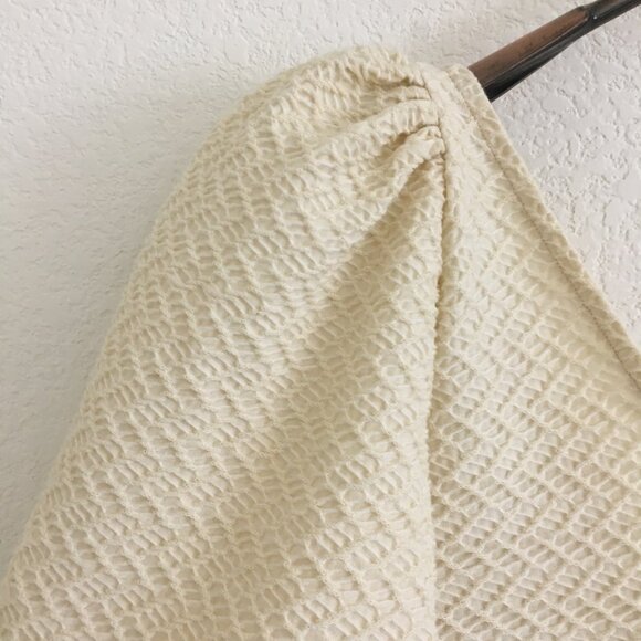 Free People Womens XS Cup Cake Top Blouse Ivory Puff Sleeves V Neck - Picture 4 of 14